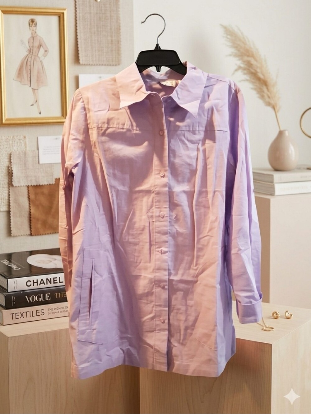 Joan Rivers Button-Down Shirt Tunic in Light Lavender / Lilac - Size XS
